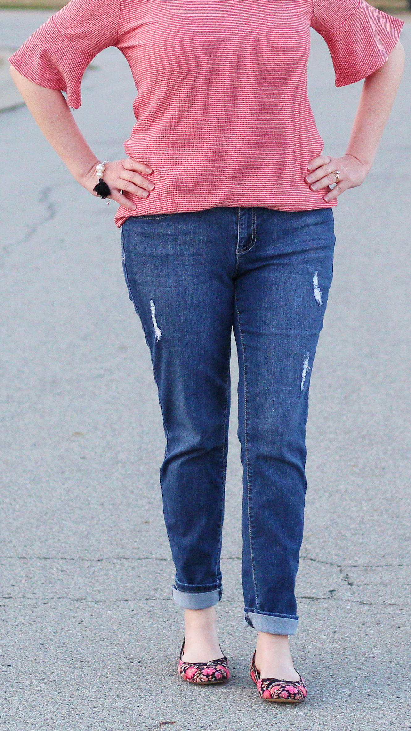 Lauren Conrad Tee/Boyfriend Jeans/Floral Flats/Spring Outfit #springoutfit