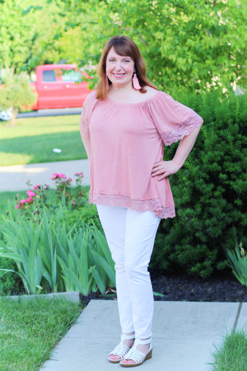 Pink Lace Top and White Jeans – Dressed in Faith