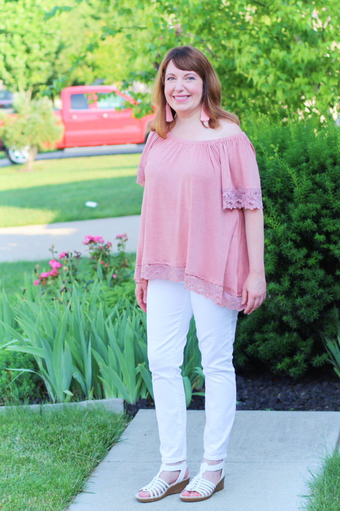 Pink Lace Top and White Jeans – Dressed in Faith