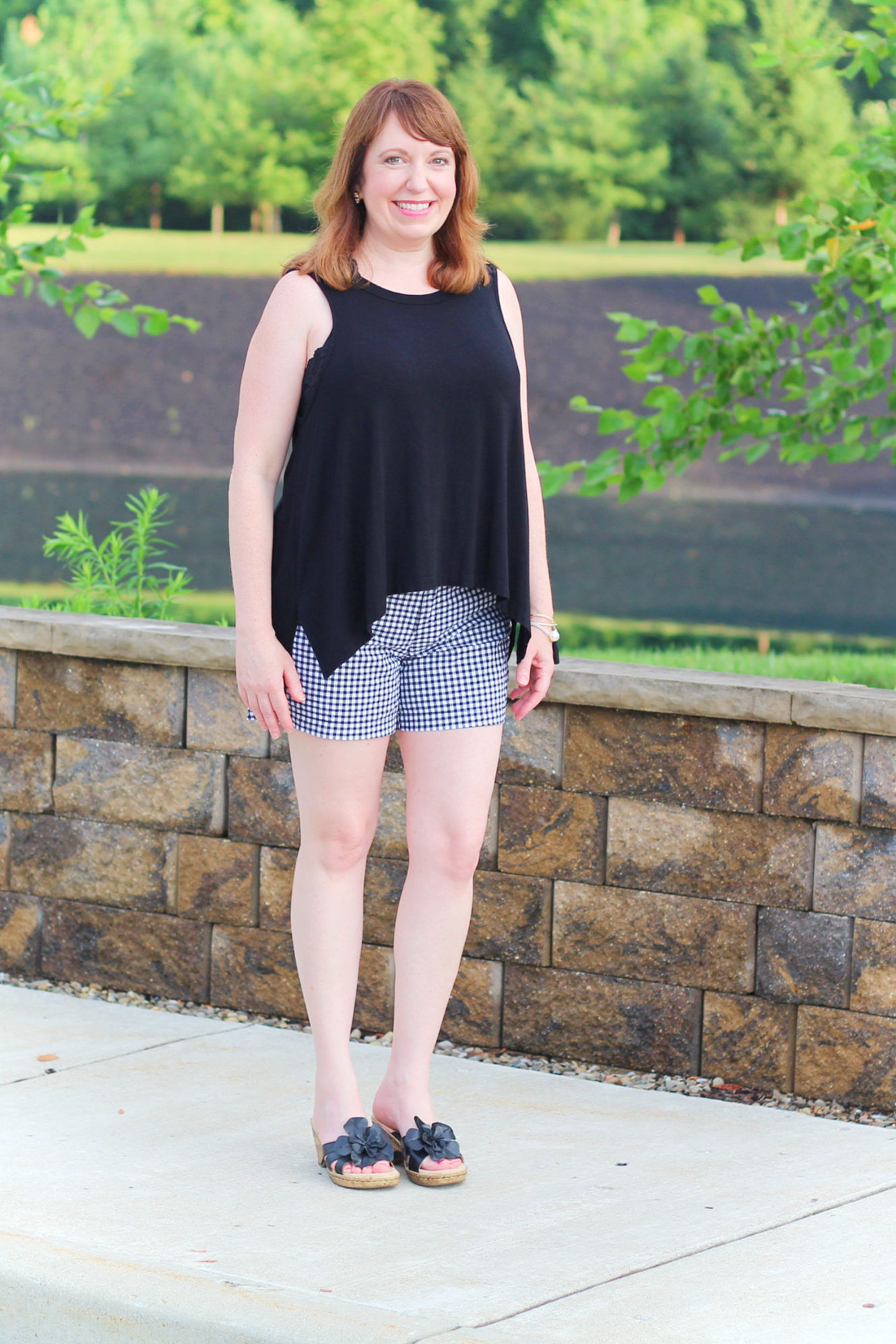 Black And White Shorts Outfit With A Bralette #fashionover40 #fashionforwomenover40 #summeroutfit #bralette