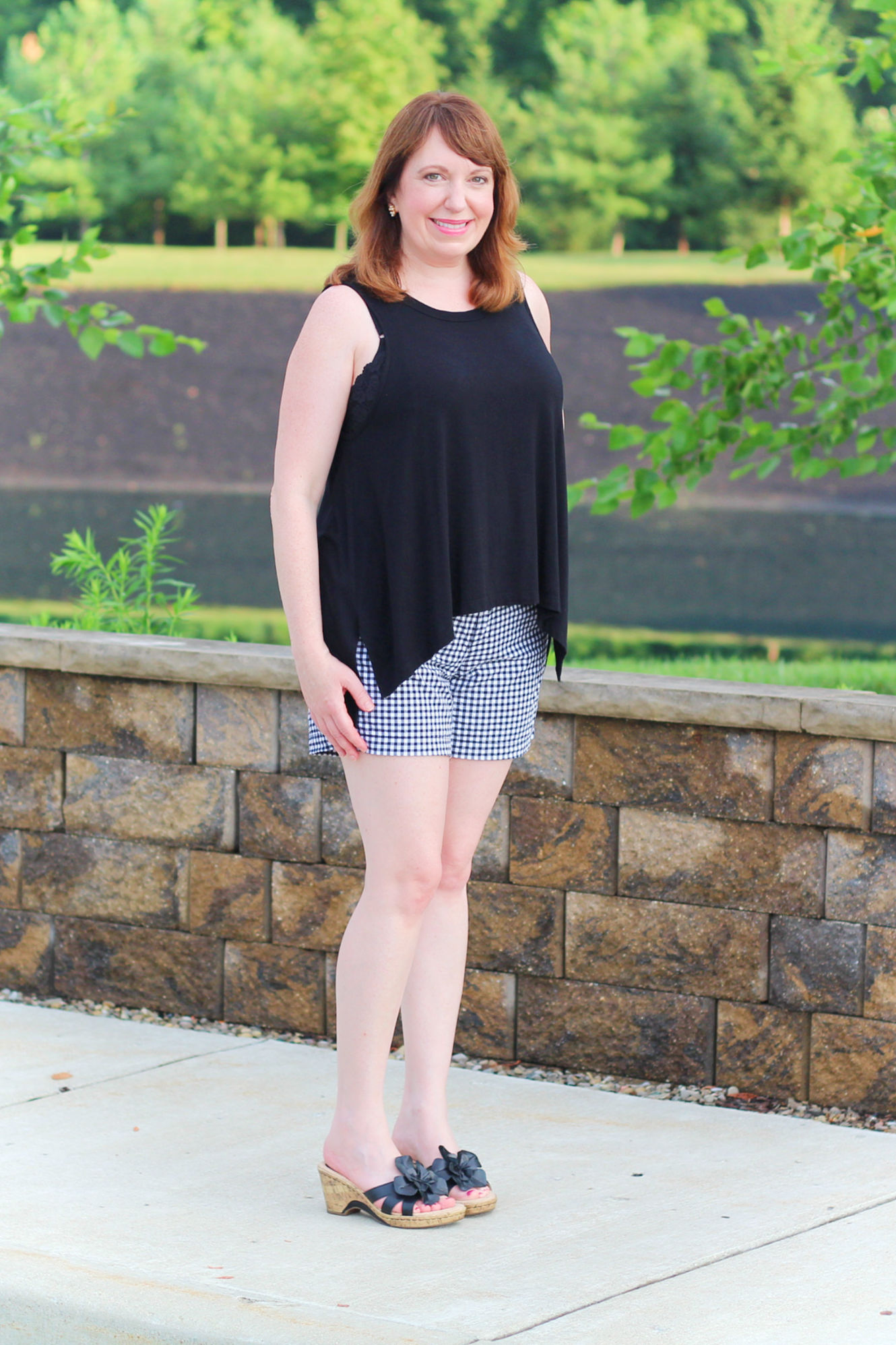 Black And White Shorts Outfit With A Bralette #fashionover40 #fashionforwomenover40 #summeroutfit #bralette