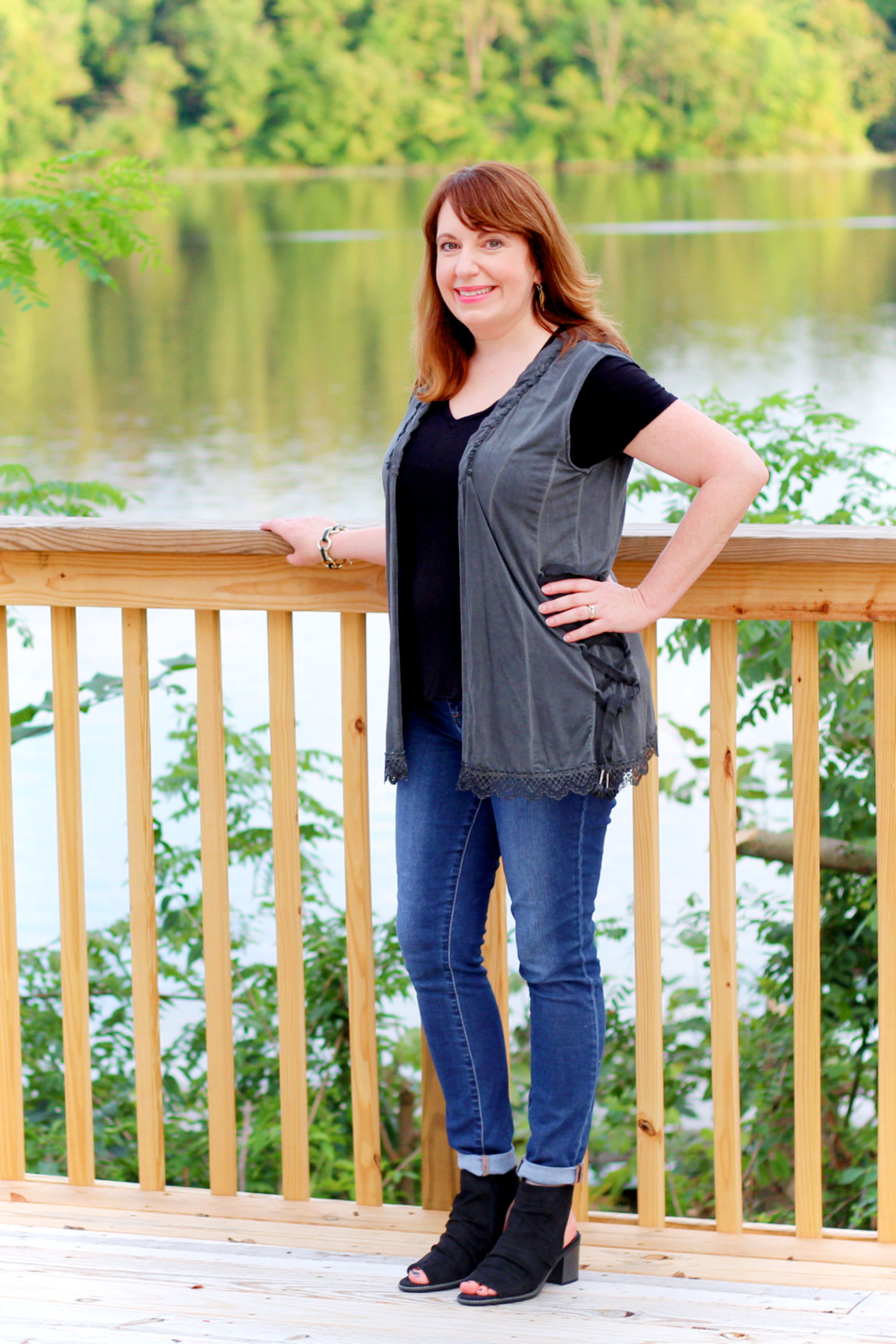 fashion for women over 40; gray vest; fall fashion 