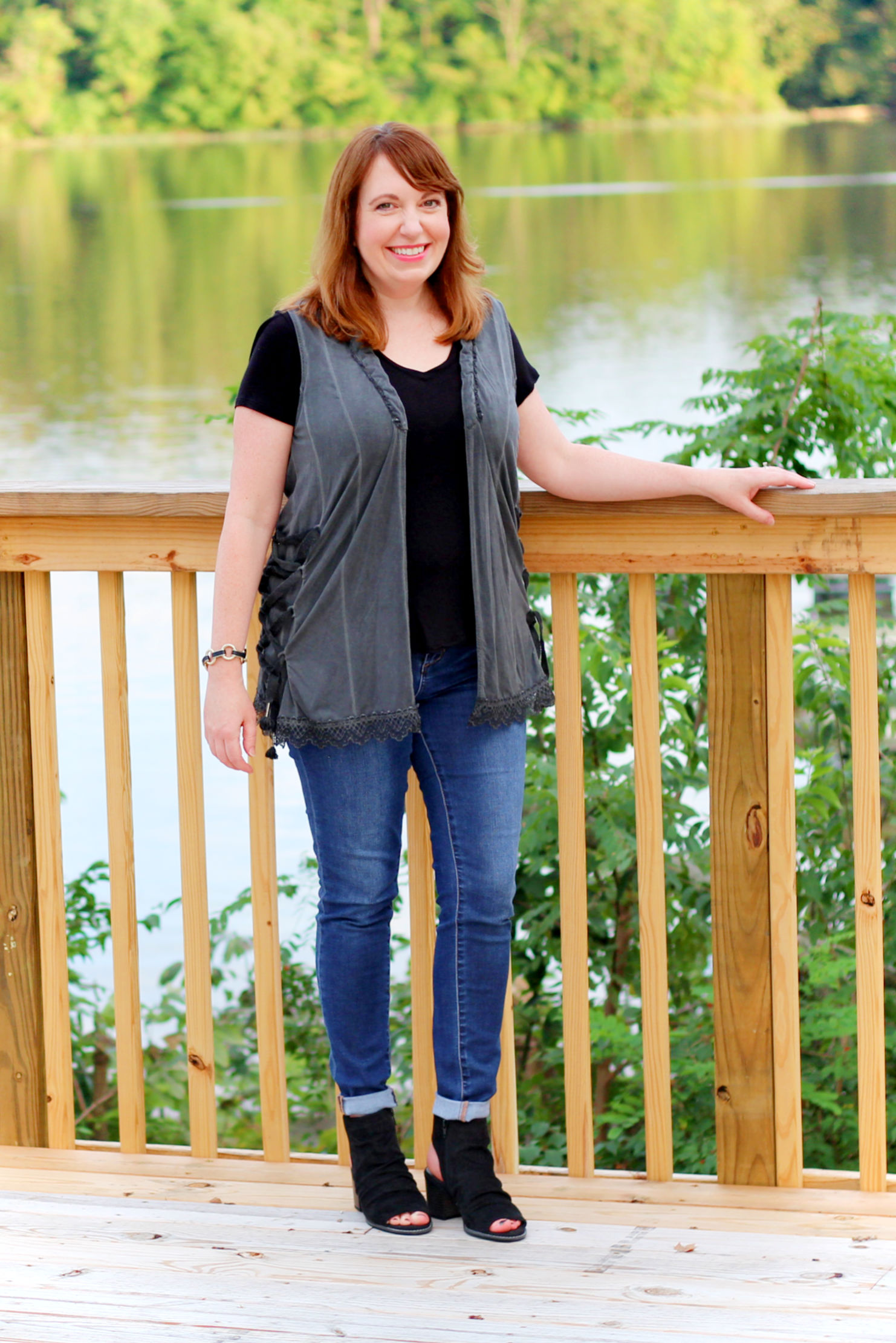 fashion for women over 40; gray vest; fall fashion 