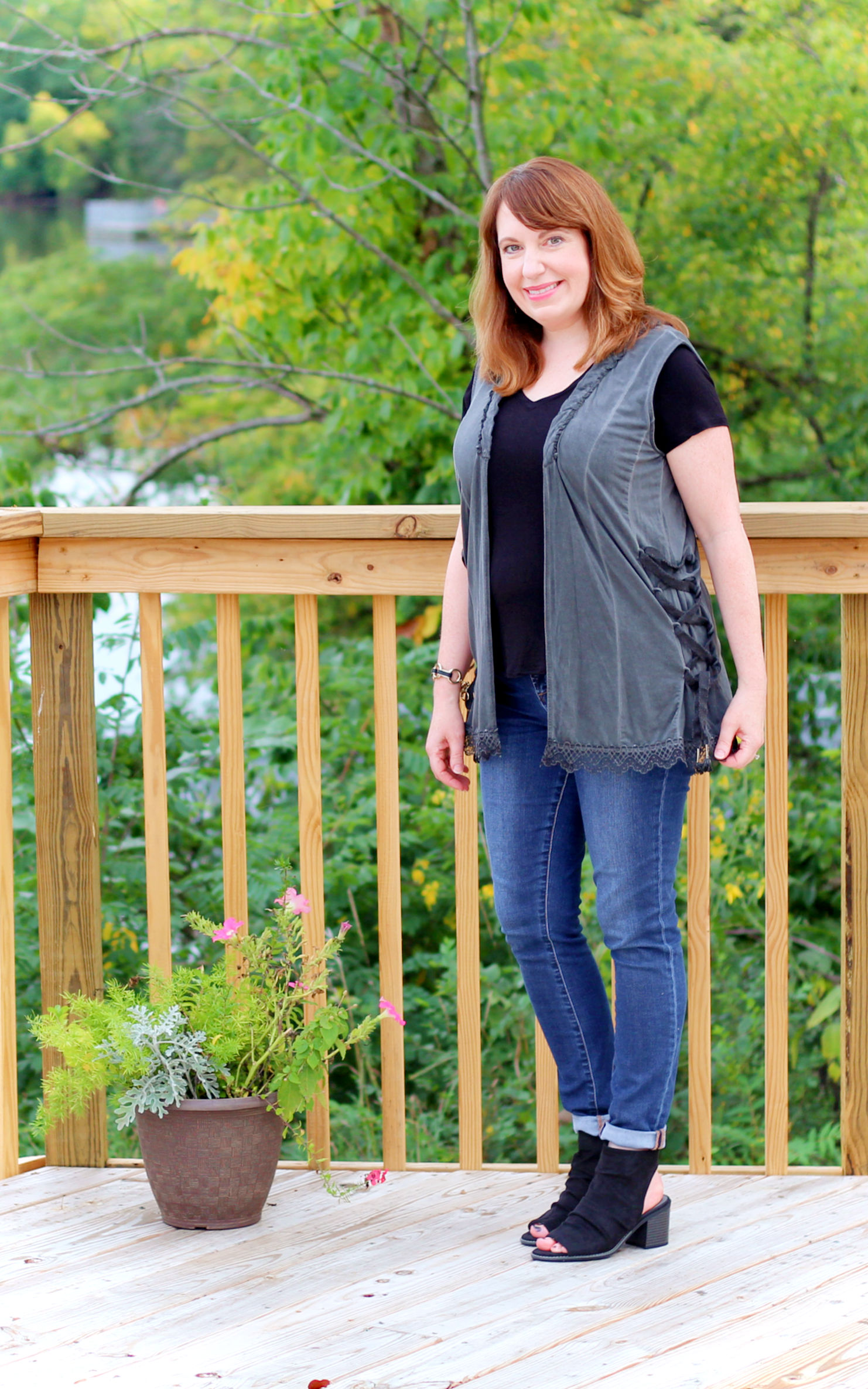 fashion for women over 40; gray vest; fall fashion 