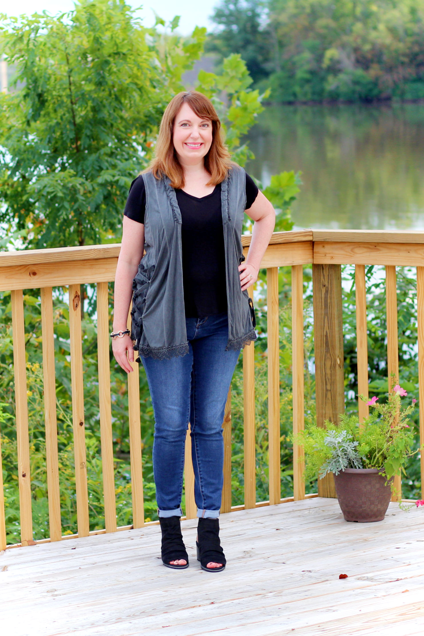 fashion for women over 40; gray vest; fall fashion 