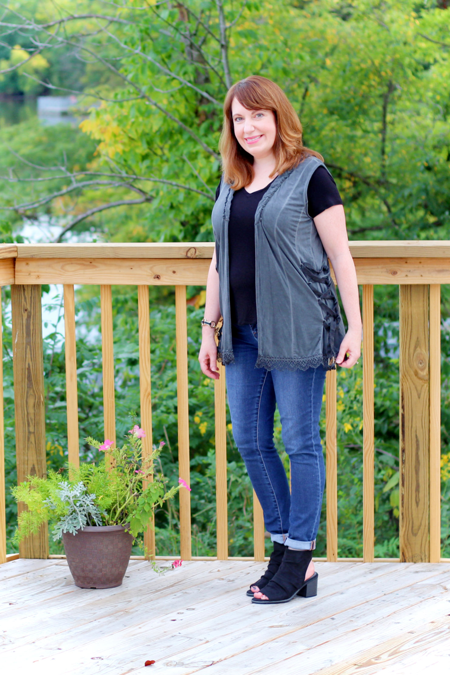 Gray Lace Trimmed Vest