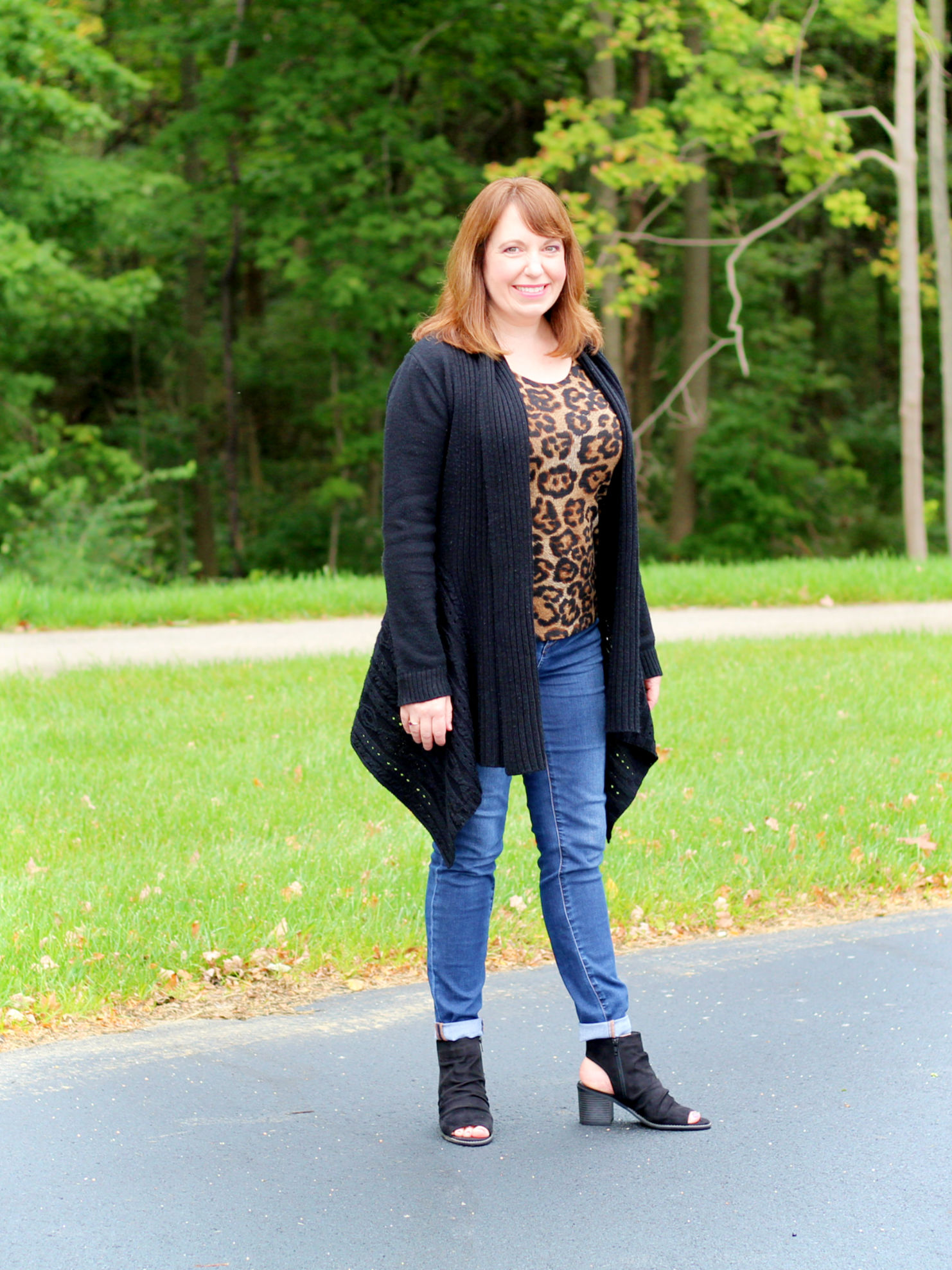 Leopard Print Tank with Black Cardi Dressed in Faith