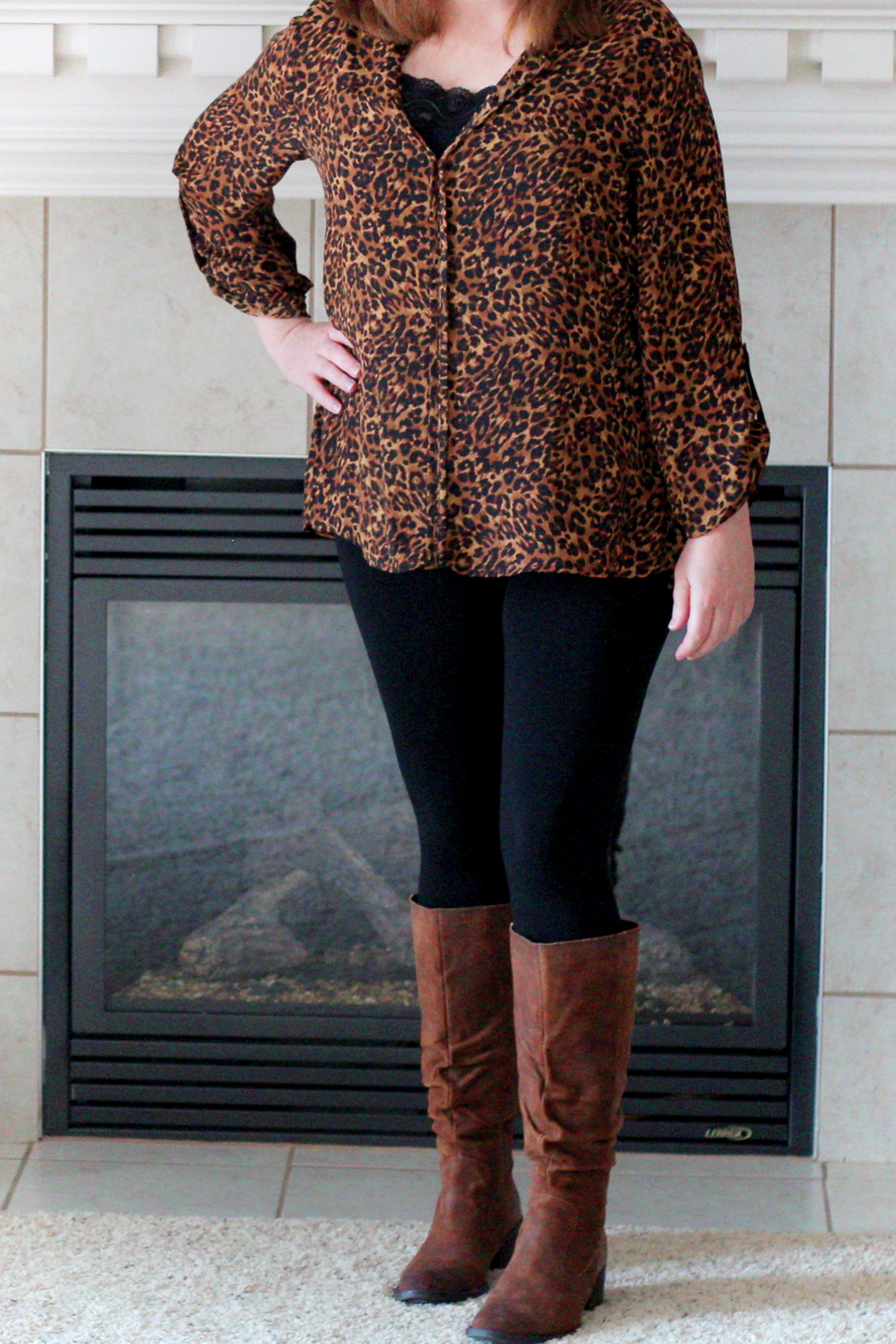 Two of 4 ways to wear a leopard print top.