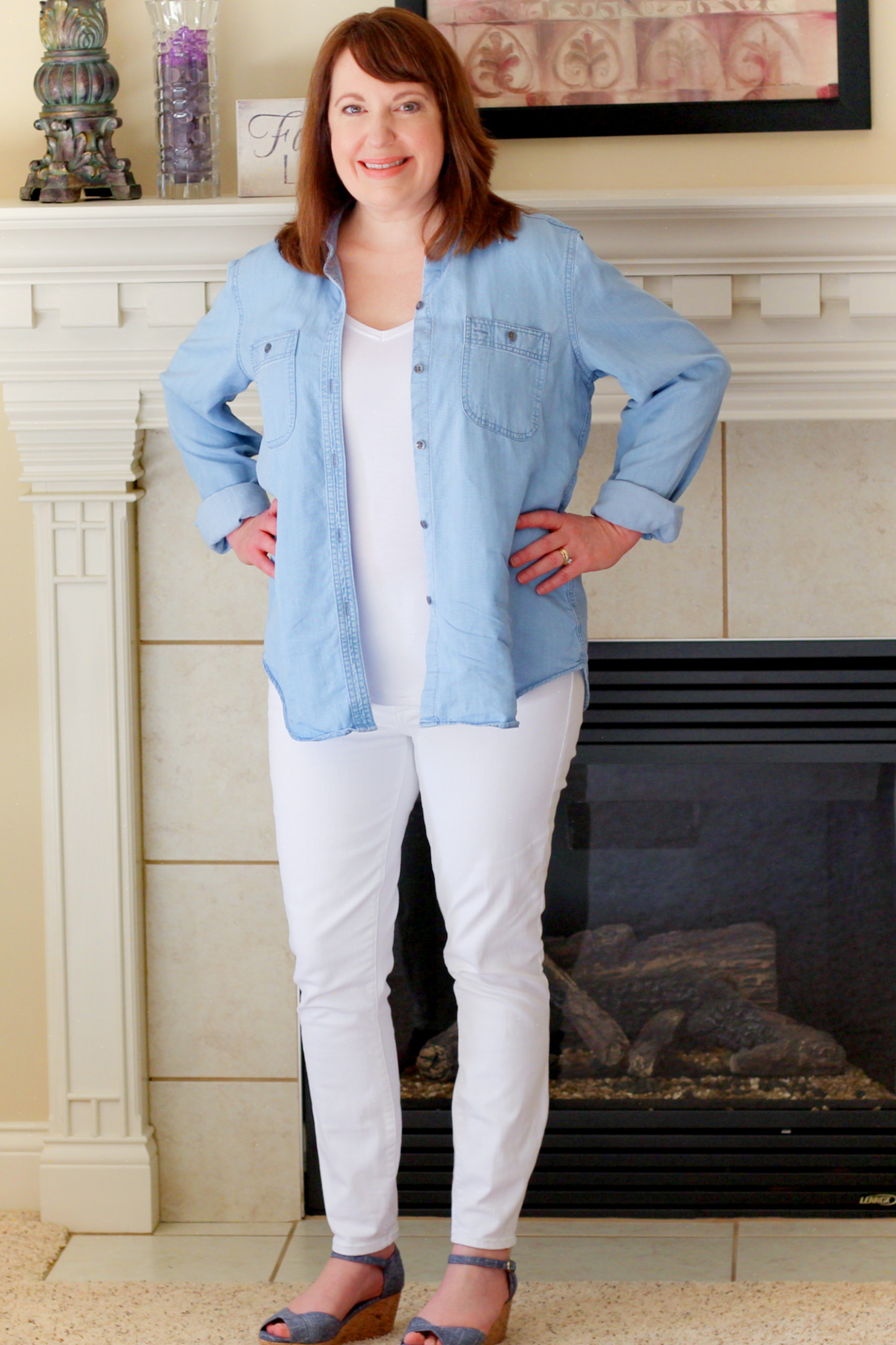 Chambray Top & White Jeans