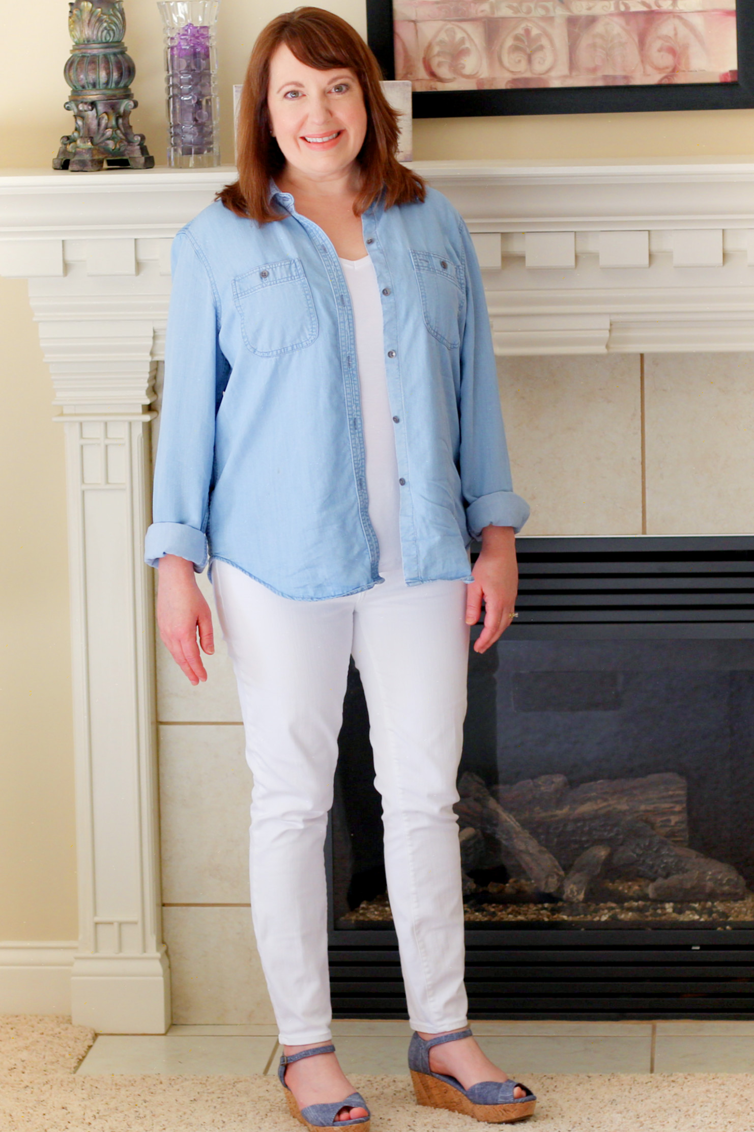 Chambray Top & White Jeans