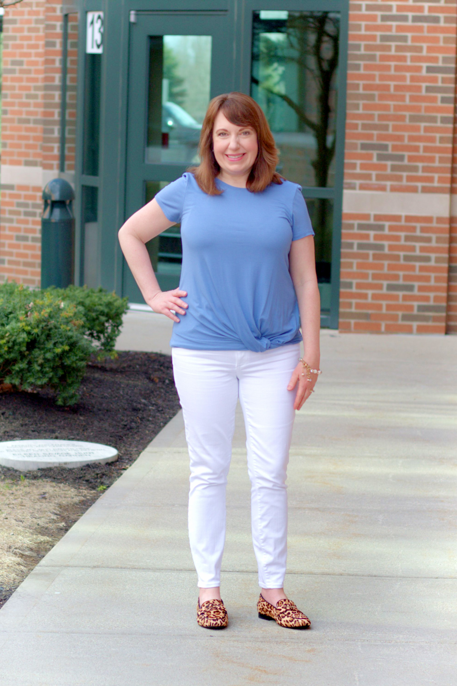 Blue Twist Top + Leopard Loafers