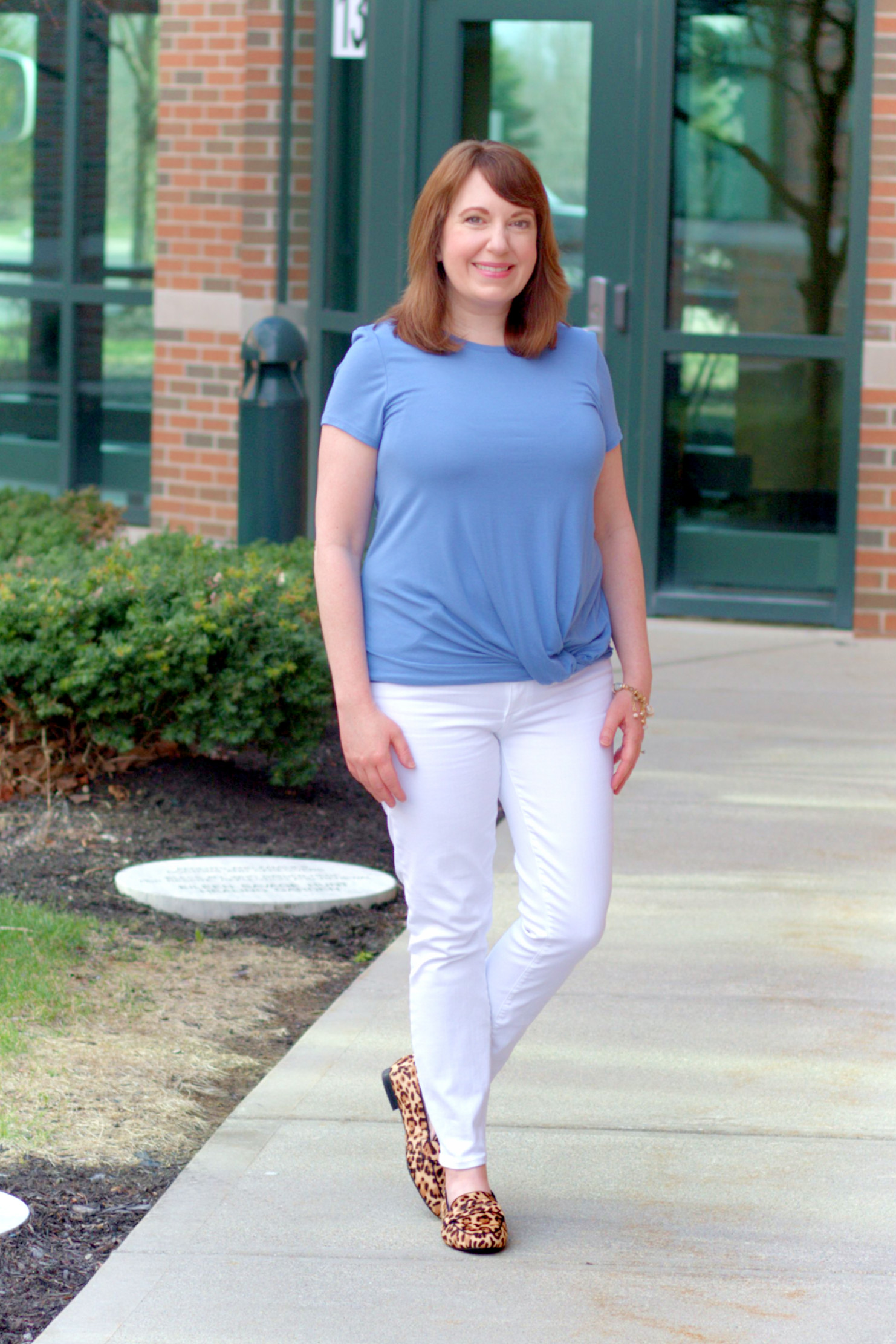 Blue Twist Top + Leopard Print Loafers