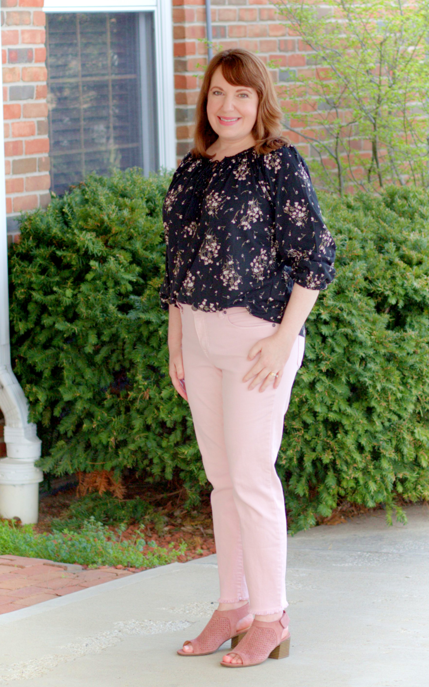 Top Tucked In Pink Jeans Side View