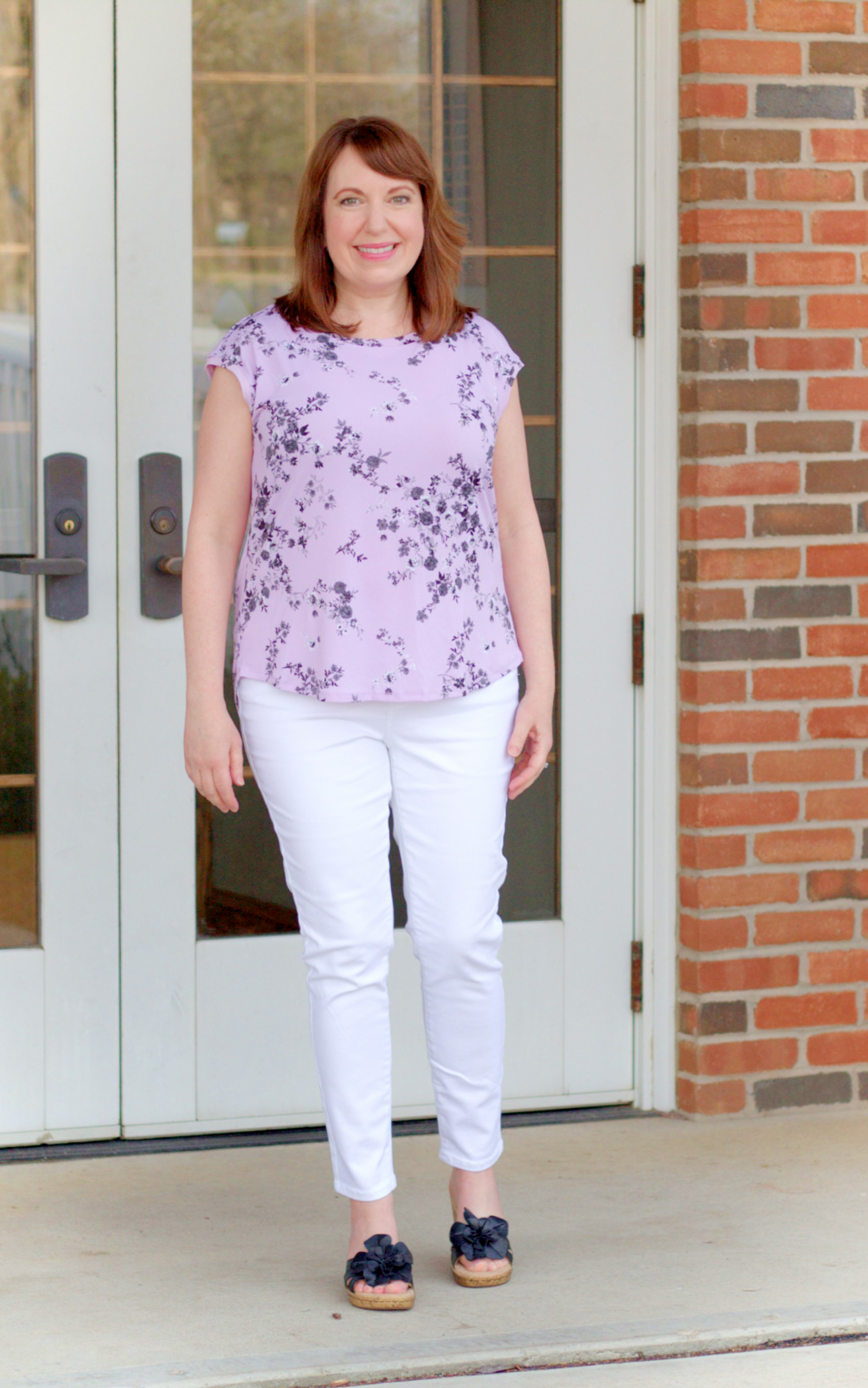 Floral Soring Top + White Jeans