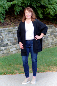 Fall Black Cardigan + White Tee – Dressed in Faith