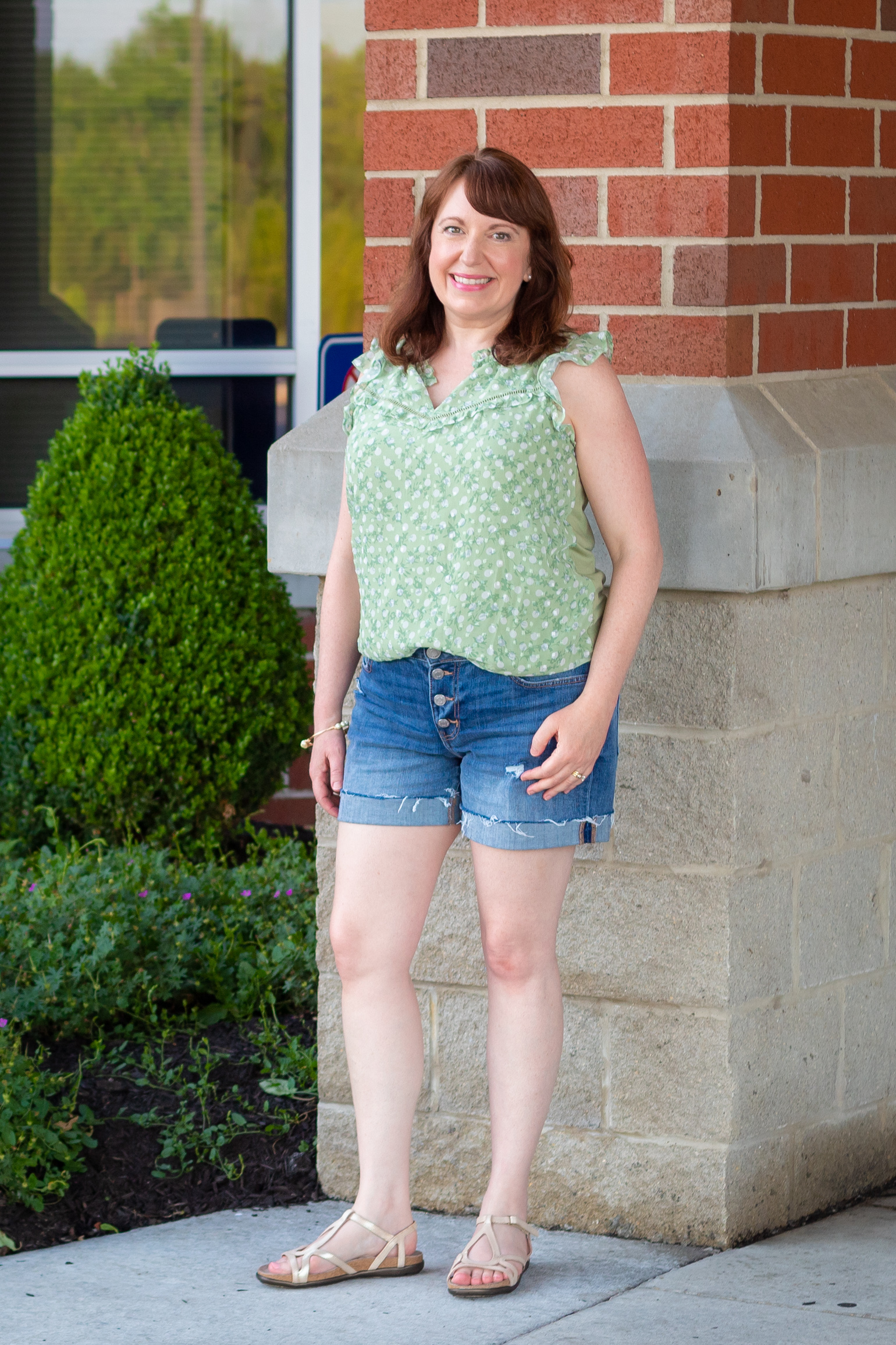 Soft Green Dot Ruffle Top