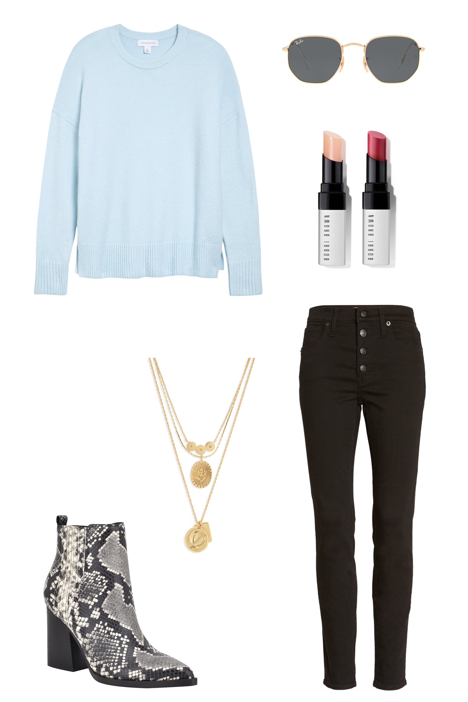 Nordstrom Sale Blue Sweater & Black Jeans Outfit