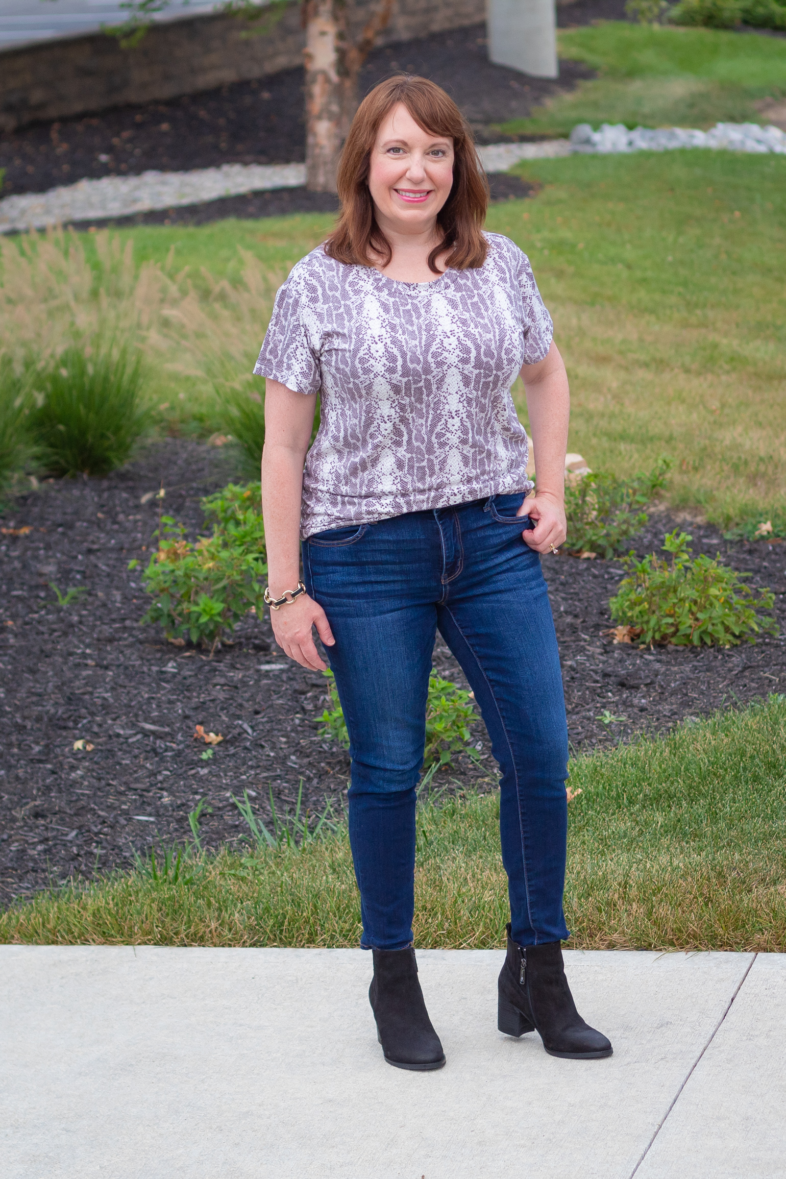 Snakeskin Tee & Black Cardigan – Dressed in Faith