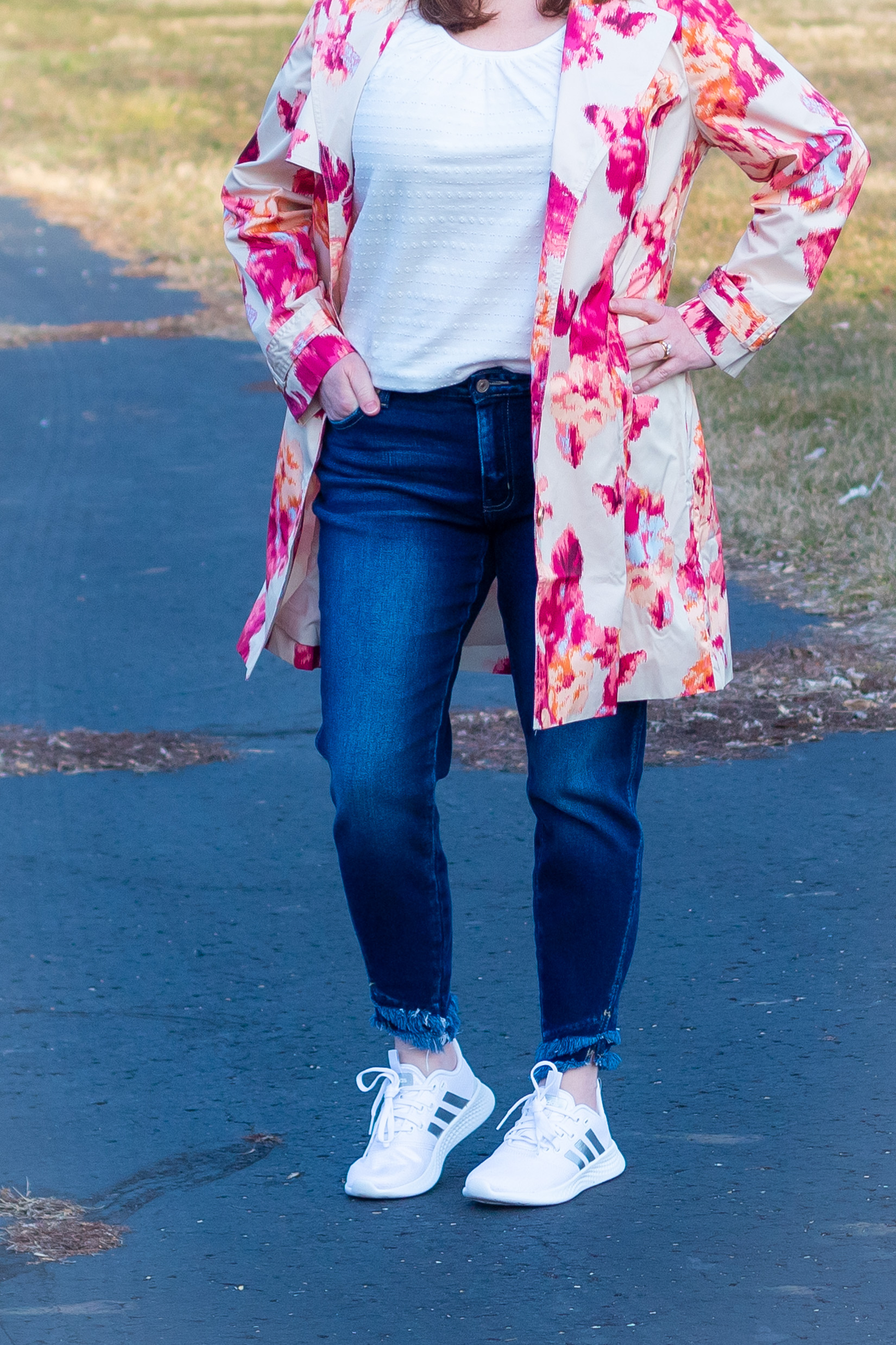 Dianna Wearing Floral Trench Coat for Spring