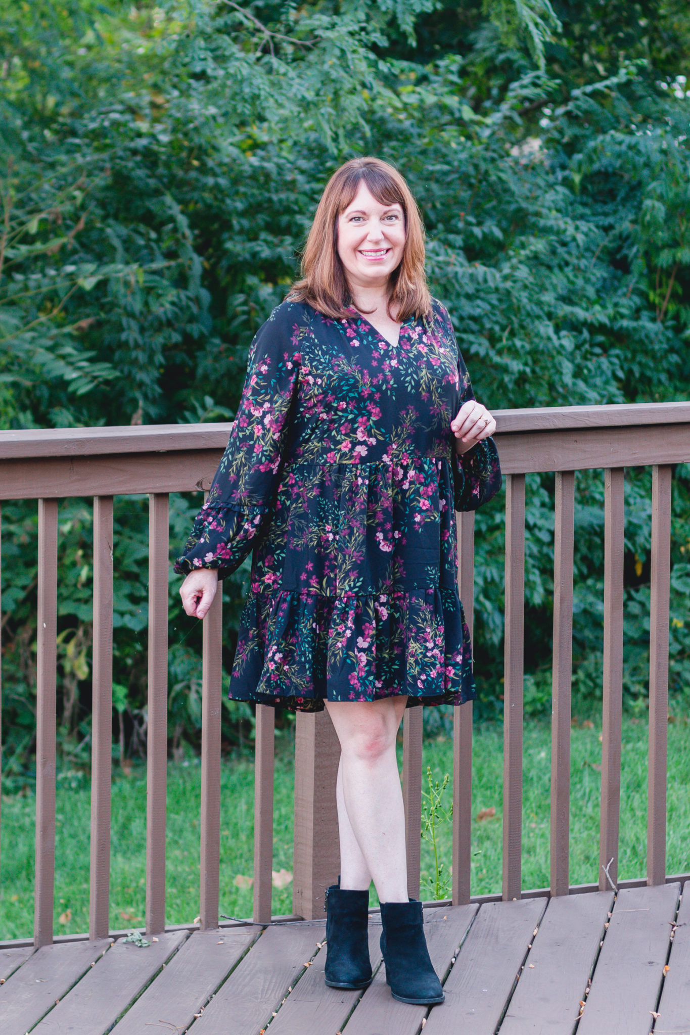 Fall Floral Dress + Boots – Dressed in Faith